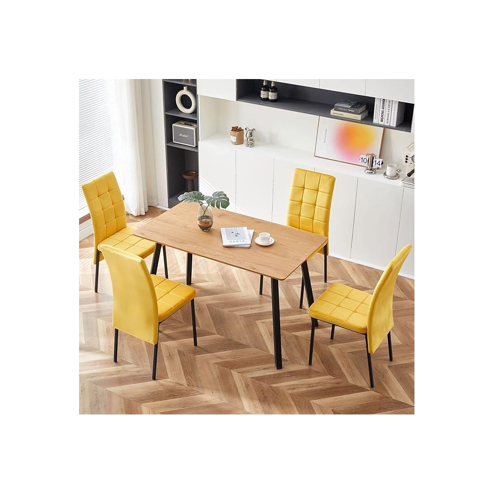 Mesa de Comedor Fija con Tapa de Melamina Color Roble y Estructura Metálica Negra Mate - Medidas 120x80x75 cm