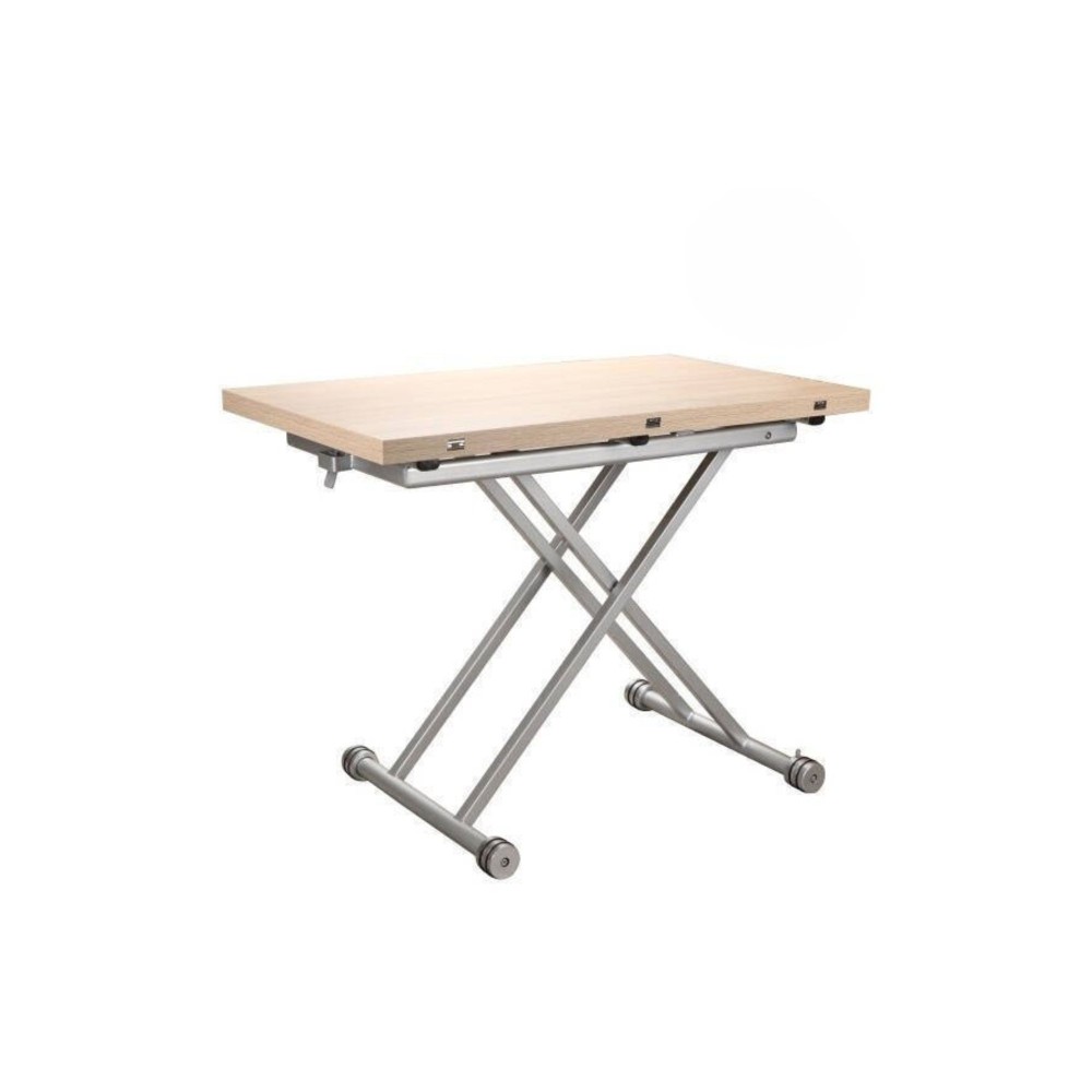 Mesa de Centro Elevable y Tapa Extensible -Color Roble Sonoma -Cerrada 100x57 cm, Abierta 100x114 cm, Altura de 39 a 77 cm