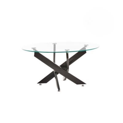 Mesa de Centro Redonda con Tapa de Cristal 8 mm y Patas Metálicas en Acabado Negro -Medidas 80x40 cm