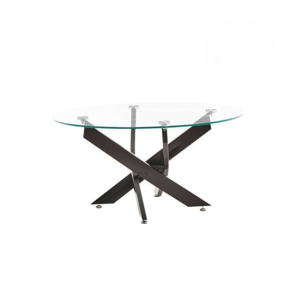 Mesa de Centro Redonda con Tapa de Cristal 8 mm y Patas Metálicas en Acabado Negro -Medidas 80x40 cm