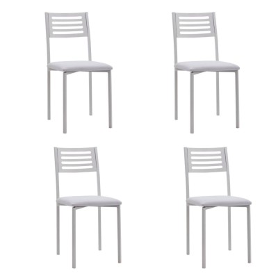Juego de 4 Sillas de Cocina con Estructura y Patas Metálicas Blancas, Asiento Tapizado en PVC Blanco - Medidas 38,5x48,86 cm