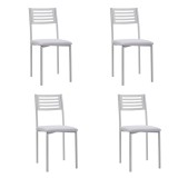 Juego de 4 Sillas de Cocina con Estructura y Patas Metálicas Blancas, Asiento Tapizado en PVC Blanco - Medidas 38,5x48,86 cm