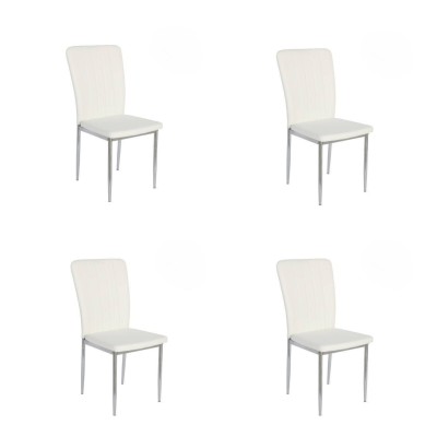 6 Sillas de Comedor con Relleno de Espuma, Tapizado en Símil Piel Blanco y Patas Metálicas Cromadas - Medidas 44x91,5x47 cm