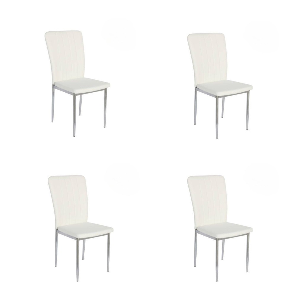 6 Sillas de Comedor con Relleno de Espuma, Tapizado en Símil Piel Blanco y Patas Metálicas Cromadas - Medidas 44x91,5x47 cm