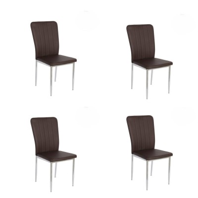 6 Sillas de Comedor con Relleno de Espuma, Tapizado en Símil Piel Chocolate y Patas Metálicas Cromadas - Medidas 44x91,5x47 cm