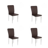 6 Sillas de Comedor con Relleno de Espuma, Tapizado en Símil Piel Chocolate y Patas Metálicas Cromadas - Medidas 44x91,5x47 cm