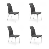 Juego de 4 Sillas Tapizadas en Símil Piel Gris Oscuro con Patas Cromadas, Asiento y Respaldo Ergonómicos- Medidas 43x63x97 cm