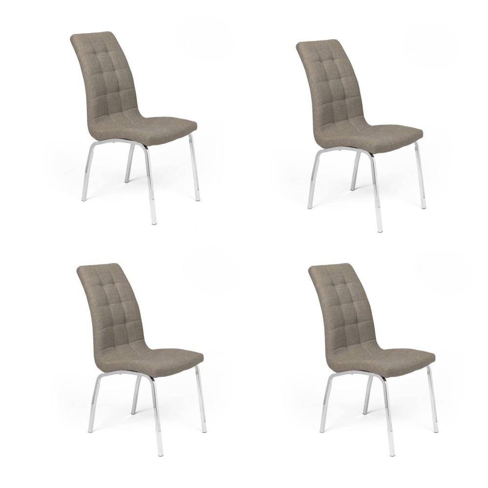 Juego de 4 Sillas Tapizadas en Símil Piel Marrón con Patas Cromadas, Asiento y Respaldo Ergonómicos- Medidas 43x63x97 cm