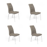 Juego de 4 Sillas Tapizadas en Símil Piel Marrón con Patas Cromadas, Asiento y Respaldo Ergonómicos- Medidas 43x63x97 cm