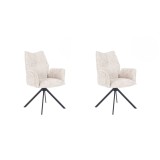 Juego de 2 Sillas con Brazos Tapizadas en Tela Beige y Patas en Acabado Negro, Mecanismo Giratorio 180º-  Medidas 63x62x93 cm