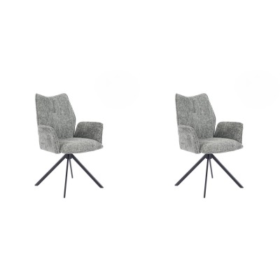 Juego de 2 Sillas con Brazos Tapizadas en Tela Musgo y Patas en Acabado Negro, Mecanismo Giratorio 180º-  Medidas 63x62x93 cm