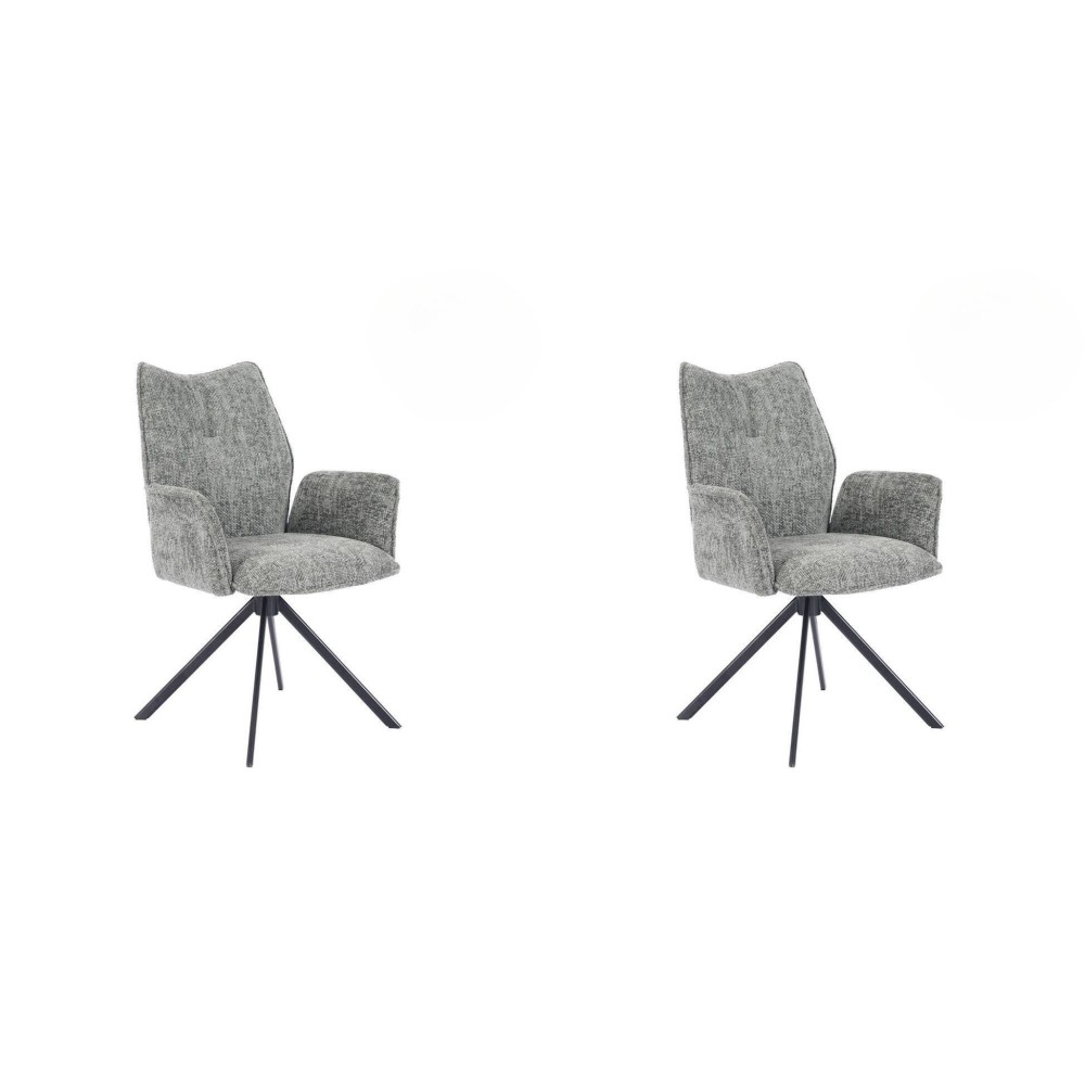 Juego de 2 Sillas con Brazos Tapizadas en Tela Musgo y Patas en Acabado Negro, Mecanismo Giratorio 180º-  Medidas 63x62x93 cm