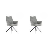 Juego de 2 Sillas con Brazos Tapizadas en Tela Musgo y Patas en Acabado Negro, Mecanismo Giratorio 180º-  Medidas 63x62x93 cm