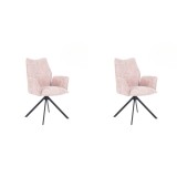 Juego de 2 Sillas con Brazos Tapizadas en Tela Rosa y Patas en Acabado Negro, Mecanismo Giratorio 180º-  Medidas 63x62x93 cm