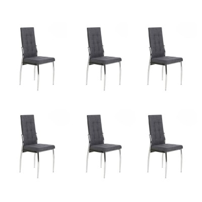 6 Sillas Tapizadas en Tela Gris con Asiento y Respaldo Acolchados, Patas Cromadas - Medidas 45x46x100 cm