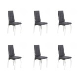 6 Sillas Tapizadas en Tela Gris con Asiento y Respaldo Acolchados, Patas Cromadas - Medidas 45x46x100 cm