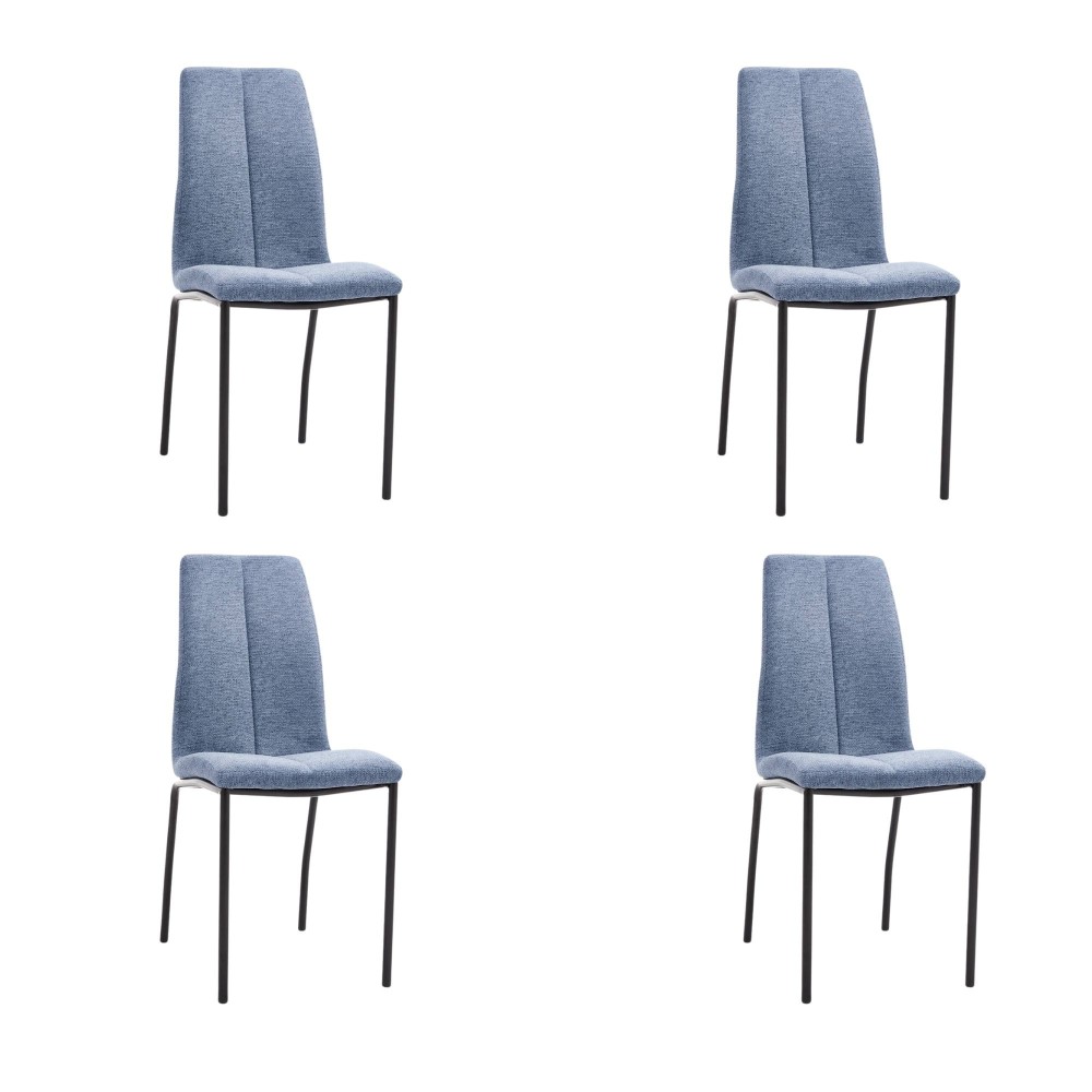 Juego de 4 Sillas con Estructura de Madera Tapizadas en Tela Azul Repelente al Agua y Patas Metálicas -Medidas 43x56x95 cm