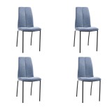 Juego de 4 Sillas con Estructura de Madera Tapizadas en Tela Azul Repelente al Agua y Patas Metálicas -Medidas 43x56x95 cm