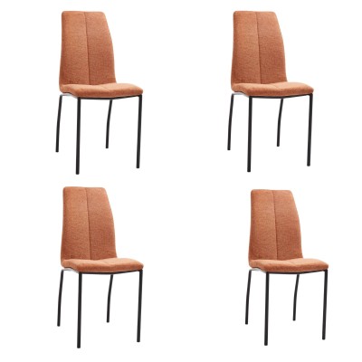 Juego de 4 Sillas con Estructura de Madera Tapizadas en Tela Teja Repelente al Agua y Patas Metálicas -Medidas 43x56x95 cm