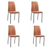 Juego de 4 Sillas con Estructura de Madera Tapizadas en Tela Teja Repelente al Agua y Patas Metálicas -Medidas 43x56x95 cm