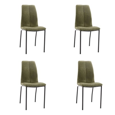 Juego de 4 Sillas con Estructura de Madera Tapizadas en Tela Verde Repelente al Agua y Patas Metálicas -Medidas 43x56x95 cm