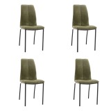 Juego de 4 Sillas con Estructura de Madera Tapizadas en Tela Verde Repelente al Agua y Patas Metálicas -Medidas 43x56x95 cm