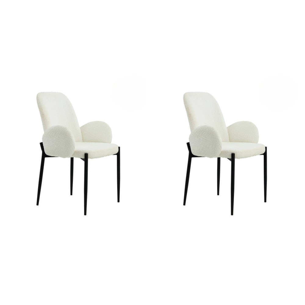 Juego de 2 Sillas con Brazos Tapizadas en Tela Blanca y Patas Metálicas Negras - Medidas 60x57x88 cm