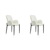 Juego de 2 Sillas con Brazos Tapizadas en Tela Blanca y Patas Metálicas Negras - Medidas 60x57x88 cm
