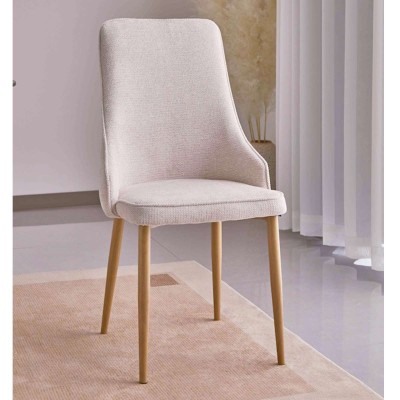 Juego de 4 Sillas Tapizadas en Tela Beige Repelente al Agua con Patas Metálicas en Acabado Madera - Medidas 96x56x40 cm