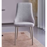 Juego de 4 Sillas Tapizadas en Tela Gris Repelente al Agua con Patas Metálicas en Acabado Crema - Medidas 96x56x40 cm