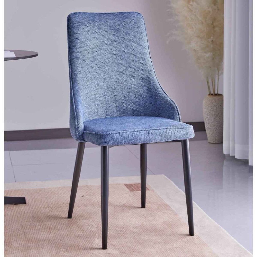 Juego de 4 Sillas Tapizadas en Tela Gris Repelente al Agua con Patas Metálicas en Acabado Negro - Medidas 96x56x40 cm