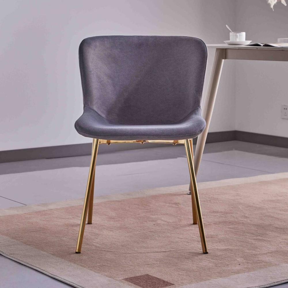 Juego de 4 Sillas con Estructura de Madera Tapizadas en Color Gris oscuro y Patas Acabado Dorado -Medidas 50x54x81 cm