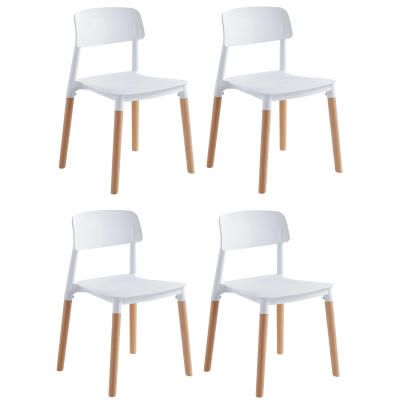 Pack de 4 Sillas Blancas con Patas de Madera de Haya, Asiento de Polipropileno,  Altura de 45 cm, Medidas Totales 42.5x48x76 cm