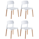 Pack de 4 Sillas Blancas con Patas de Madera de Haya, Asiento de Polipropileno,  Altura de 45 cm, Medidas Totales 42.5x48x76 cm