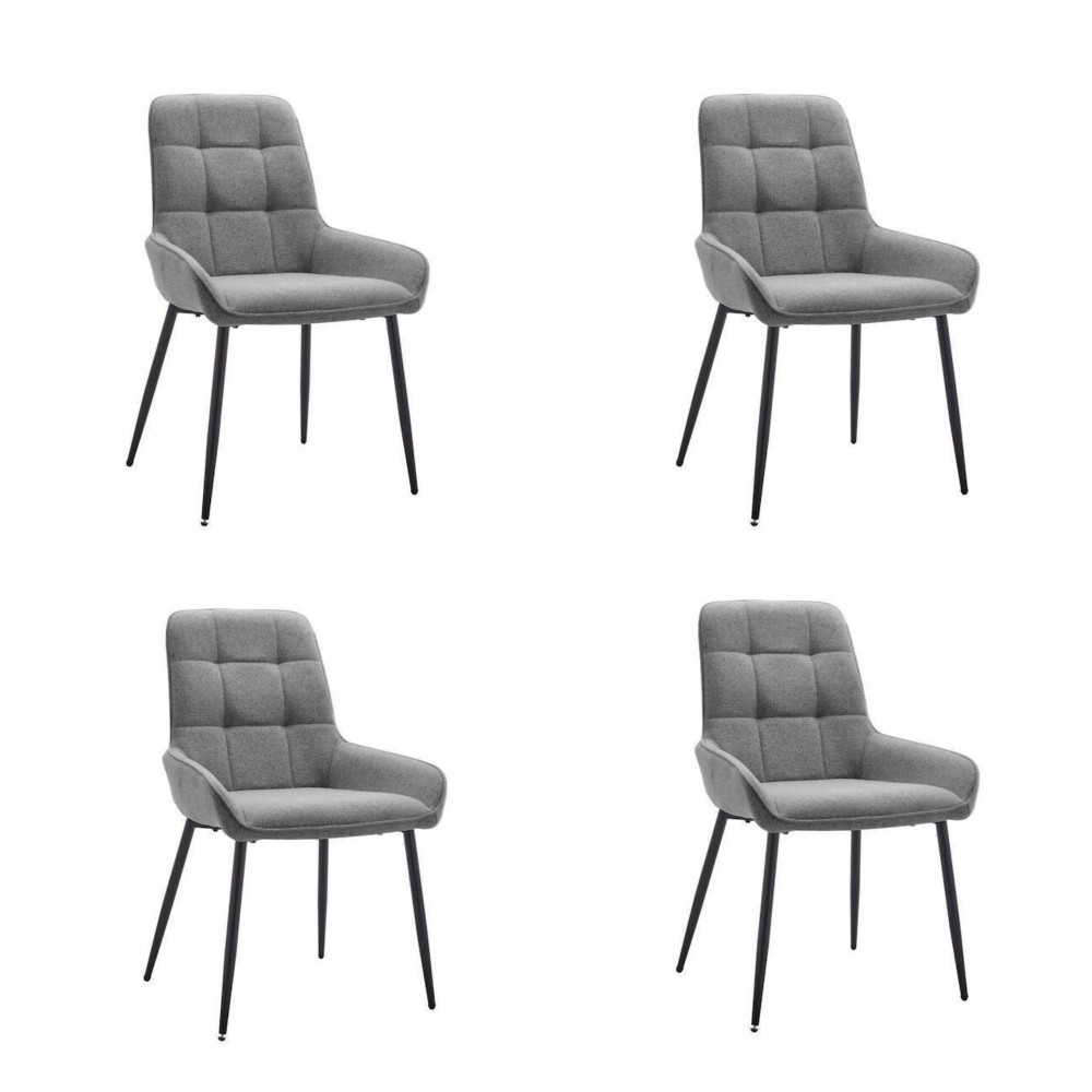 Pack de 4 Sillas Tapizadas en Tela Gris con Tratamiento Easy Clean, Asiento Reforzado  Medidas 54x55x88 cm
