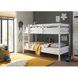 Litera Juvenil Convertible en Dos Camas Individuales, Madera Maciza de Pino, Escalera Reversible, Color Blanco, 97x207x140 cm