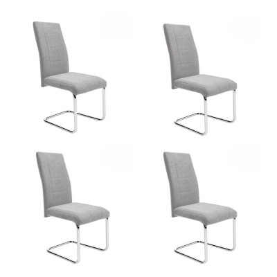 Pack de 4 Sillas de Madera Contrachapada con Relleno de Espuma, Tapizadas en Tela Gris, Patas de Cromo, Medidas 43x49x102 cm
