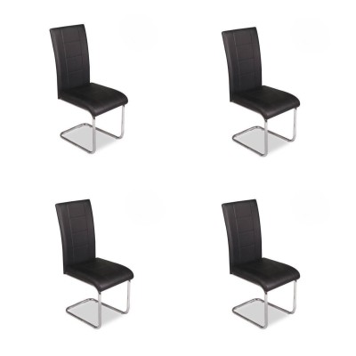 Pack de 4 Sillas de Madera Contrachapada con Relleno de Espuma, Tapizadas en Tela Negra, Patas de Cromo, Medidas 43x49x102 cm