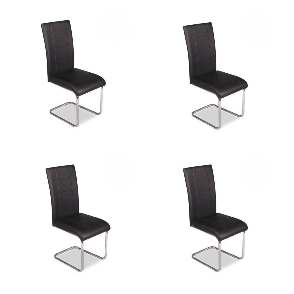 Pack de 4 Sillas de Madera Contrachapada con Relleno de Espuma, Tapizadas en Tela Negra, Patas de Cromo, Medidas 43x49x102 cm