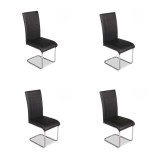 Pack de 4 Sillas de Madera Contrachapada con Relleno de Espuma, Tapizadas en Tela Negra, Patas de Cromo, Medidas 43x49x102 cm