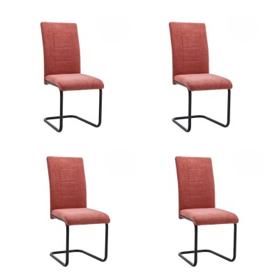 Pack de 4 Sillas de Madera Contrachapada con Relleno de Espuma, Tapizadas en Tela Coral, Patas Negras, Medidas 43x49x102 cm