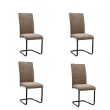 Pack de 4 Sillas de Madera con Relleno de Espuma, Tapizadas en Tela Marron, Patas de Color Negro, Medidas 43x49x102 cm