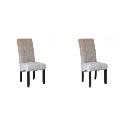 Pack de 2 Sillas Tapizadas en Tela Gris con Patas Negras, Acolchado Cuadrado en Respaldo y Asiento, Medidas 47x62x106.5 cm