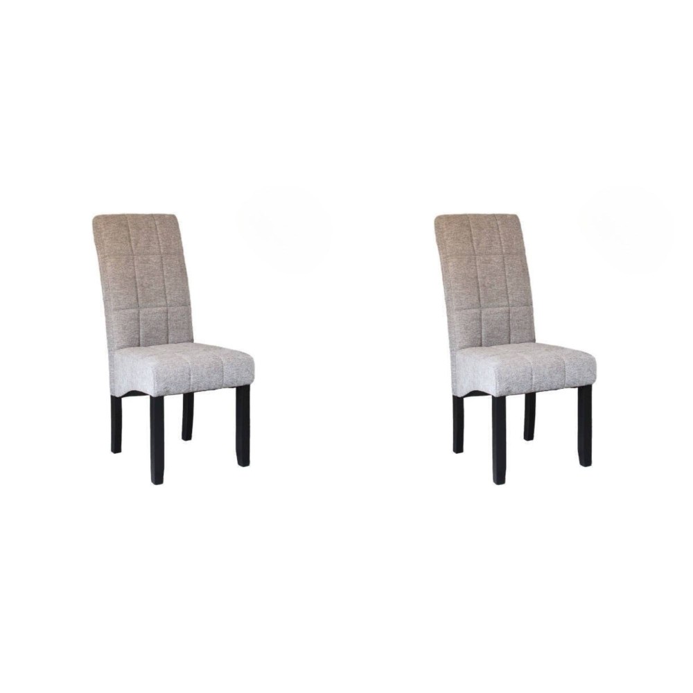 Pack de 2 Sillas Tapizadas en Tela Gris con Patas Negras, Acolchado Cuadrado en Respaldo y Asiento, Medidas 47x62x106.5 cm