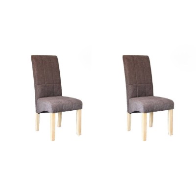 Pack de 2 Sillas Tapizadas en Tela Marron con Patas de madera, Acolchado Cuadrado en Respaldo y Asiento, Medidas 47x62x106.5 cm