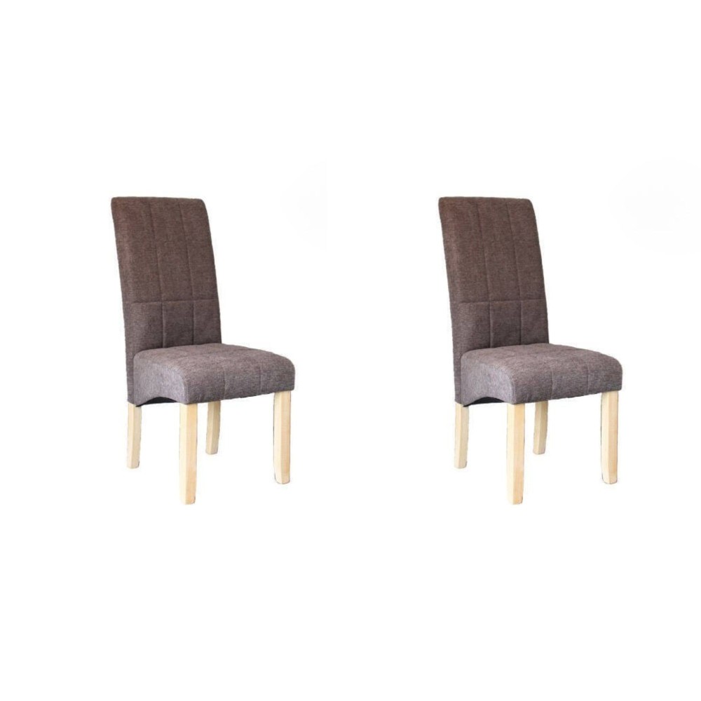 Pack de 2 Sillas Tapizadas en Tela Marron con Patas de madera, Acolchado Cuadrado en Respaldo y Asiento, Medidas 47x62x106.5 cm