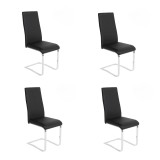 Pack de 4 Sillas Tapizadas en Símil Piel Negra con Pata de Tubo Ovalado en Acabado Cromo, Medidas 46x54x110 cm