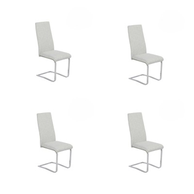 Pack de 4 Sillas Tapizadas en Símil Piel Gris Claro con Pata de Tubo Ovalado en Acabado Cromo, Medidas 46x54x110 cm
