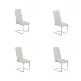 Pack de 4 Sillas Tapizadas en Símil Piel Gris Claro con Pata de Tubo Ovalado en Acabado Cromo, Medidas 46x54x110 cm