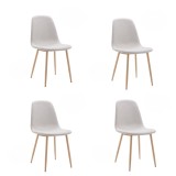 Pack de 4 Sillas con Estructura Tapizada en Tela Beige Claro, Patas Metálicas con Acabado Madera, Medidas 44x53x86 cm